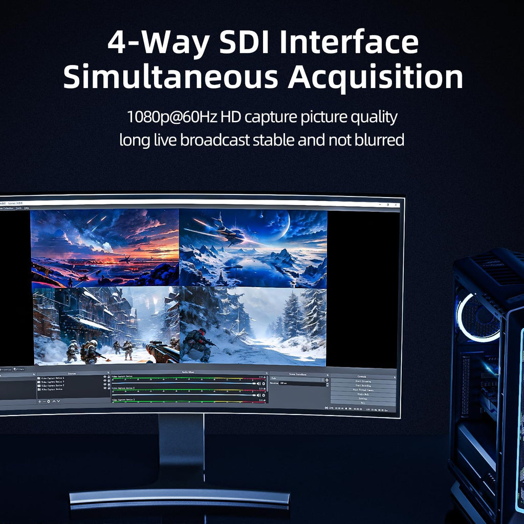 4-Channel Quad SDI PCIe Video Capture Card,Ultra-Low Latency for Multi-Channel Live Streaming, Video Conferencing, Teaching, and Broadcasting