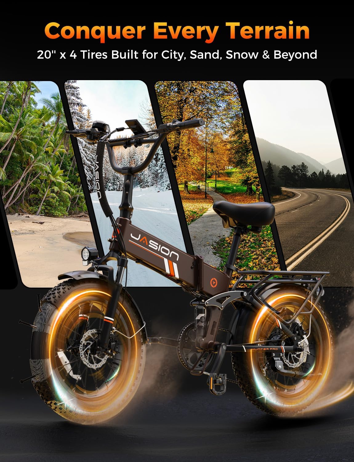 Jasion X Hunter PRO Electric Bike for Adults,1800W Peak 20''Fat Tire Foldable E Bikes,Folding Ebike Up to 80 Miles Range 30 MPH,720 WH Removable Battery,Certified by UL2849，X Hunter Upgrade