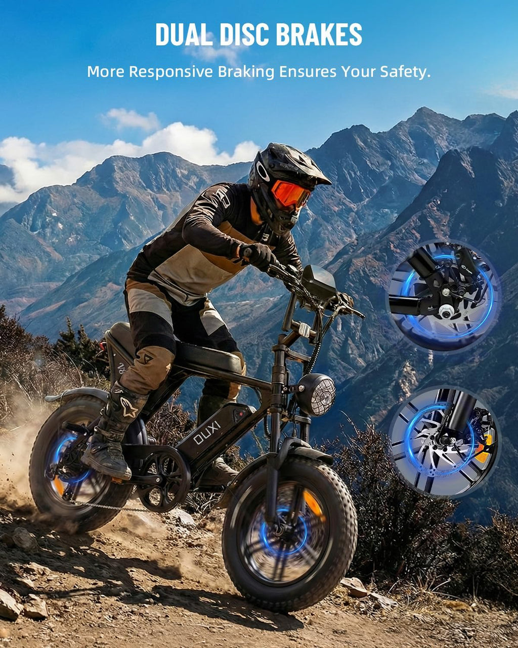OUXI V8 Series Electric Bike for Adults, Peak 500W/1000W,20/31 MPH, 10.4/15/30 AH Removable Battery, 16''/20' Fat Tire Electric Bike,7-Speed Gear Electric Bicycles,Ebike Moped for Commuting & Off-Road