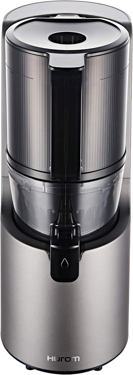 Hurom H-200 Electronic Slow Juicer Machine (Silver) - Self Feeding w Big Mouth Hopper to Fit Whole Fruits & Vegetables - Healthy Living - Easy Rinse Clean No Scrub BPA Free Easy Assembly