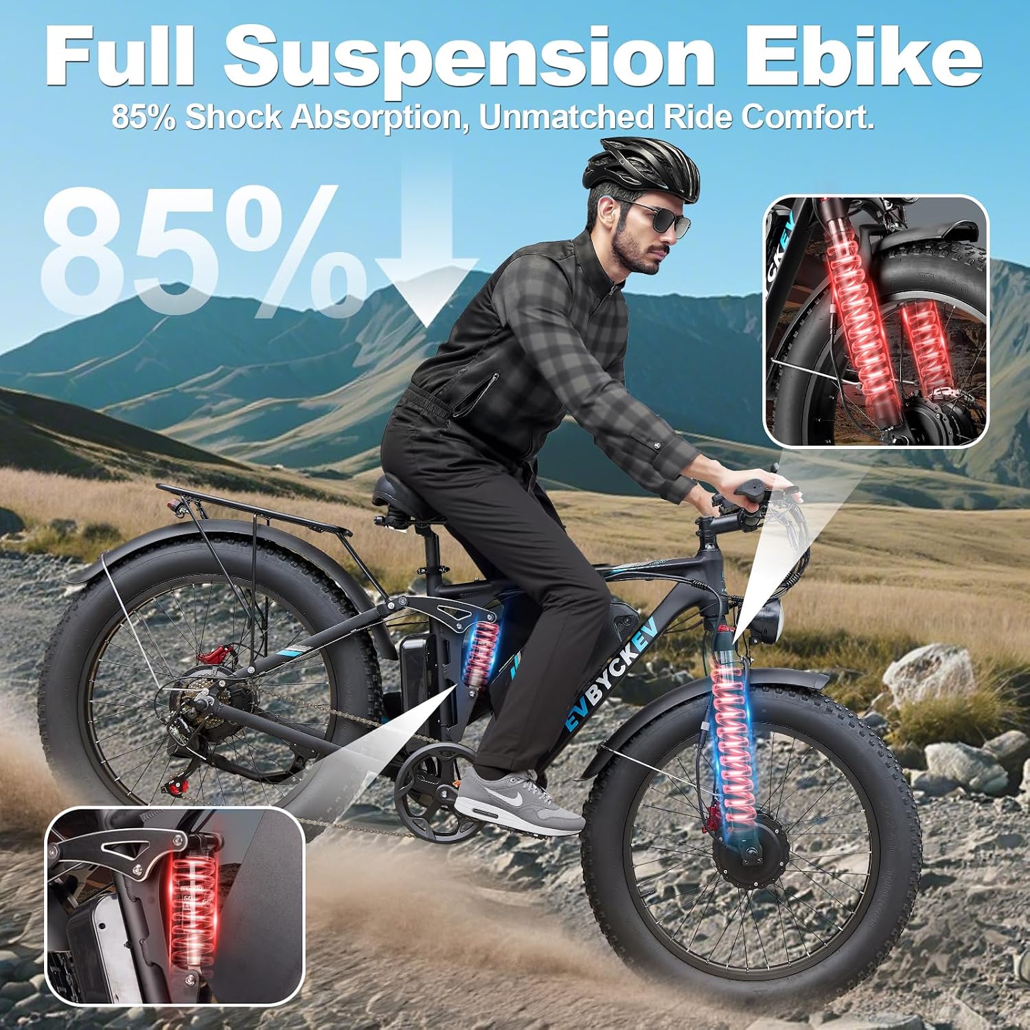 9000W Peak Dual Motor Ebike,58V Max 34Ah Adults Electric Bike,Up to105 Miles Range 47MPH Top Speed Fast Ebike,Full Suspension 24Inches Fat Tires Mountain E Bicycle for Sand Snow Beach&Off-Road