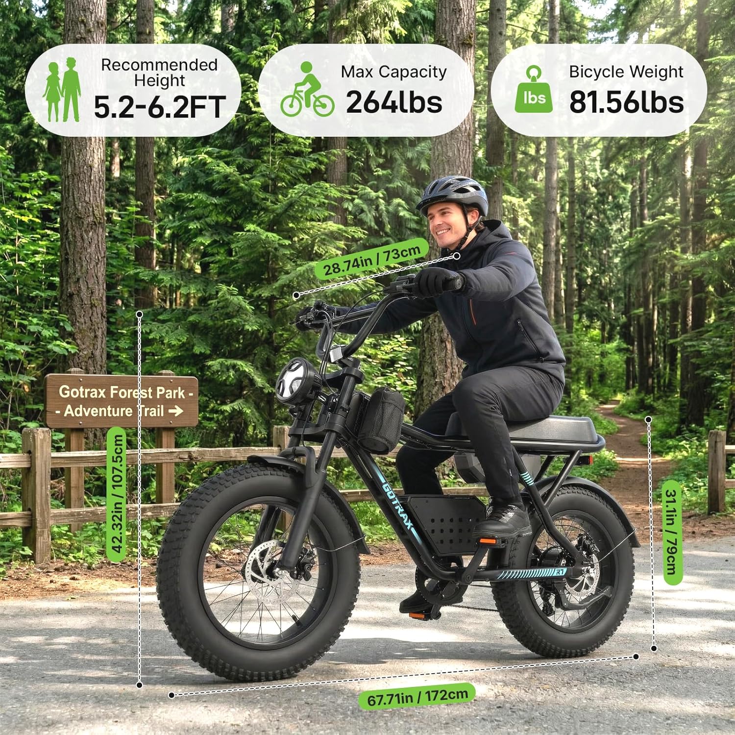 Gotrax R7 Electric Bike for Adults, 750W Motor, 25mph, Max 45-Mile Range, 20' Fat Tire, UL Certified, 48V Removable Battery, Oversized Padded Seat, Basket&Frame Bag, Easy Assembly for City&All-Terrain