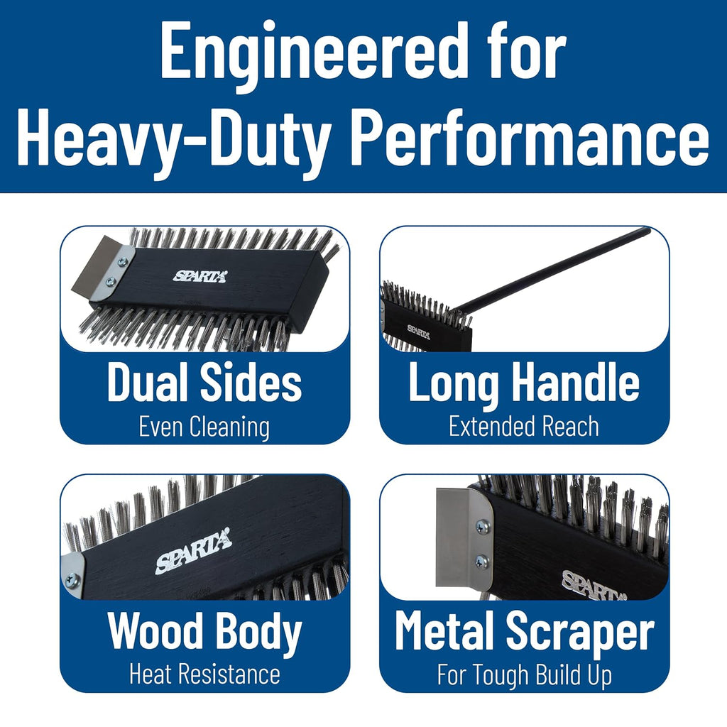 SPARTA 4029000 Stainless Steel Grill Brush, Grill Scraper With Metal Bristles, 30.5 Inches, Black, (Pack of 6)