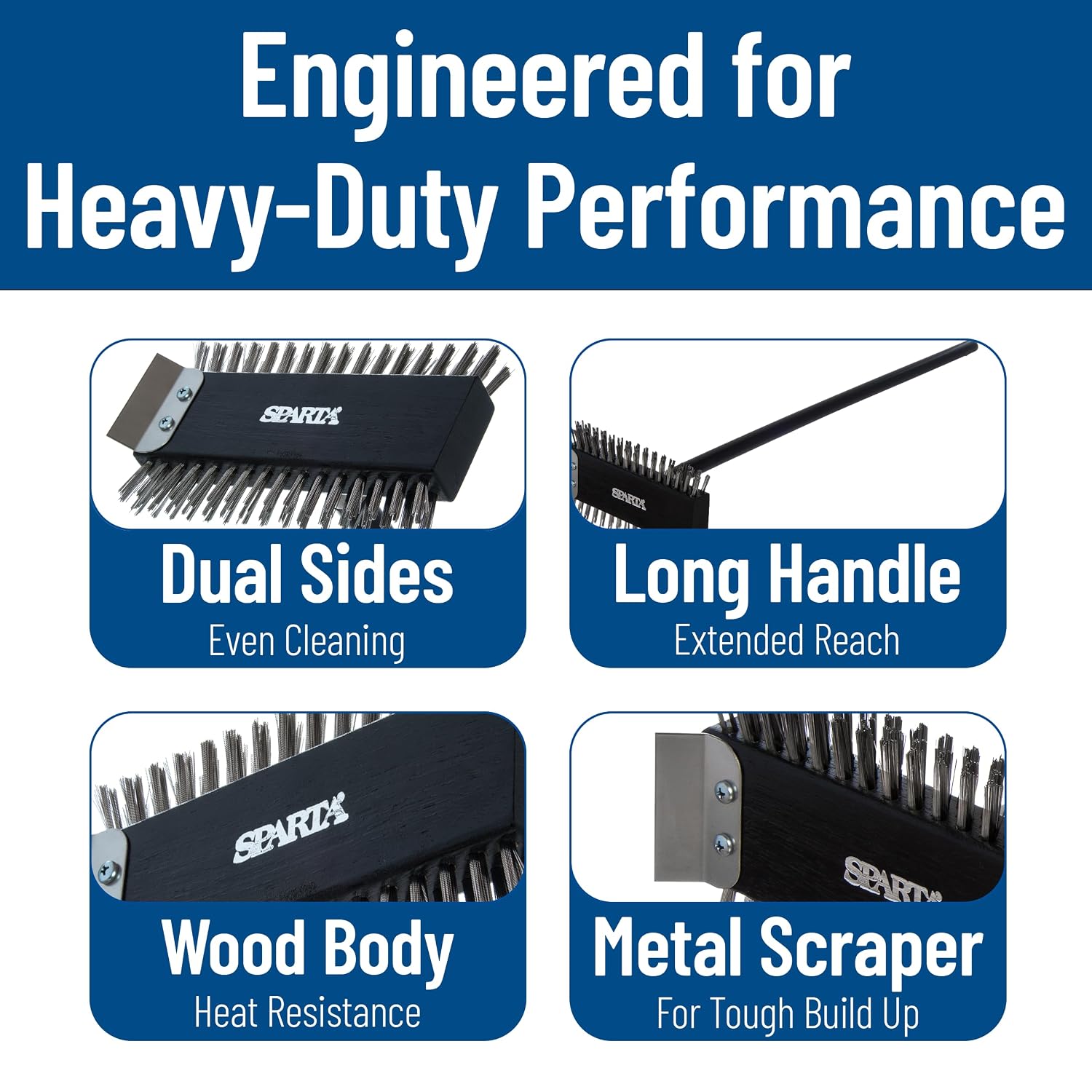 SPARTA 4029000 Stainless Steel Grill Brush, Grill Scraper With Metal Bristles, 30.5 Inches, Black, (Pack of 6)
