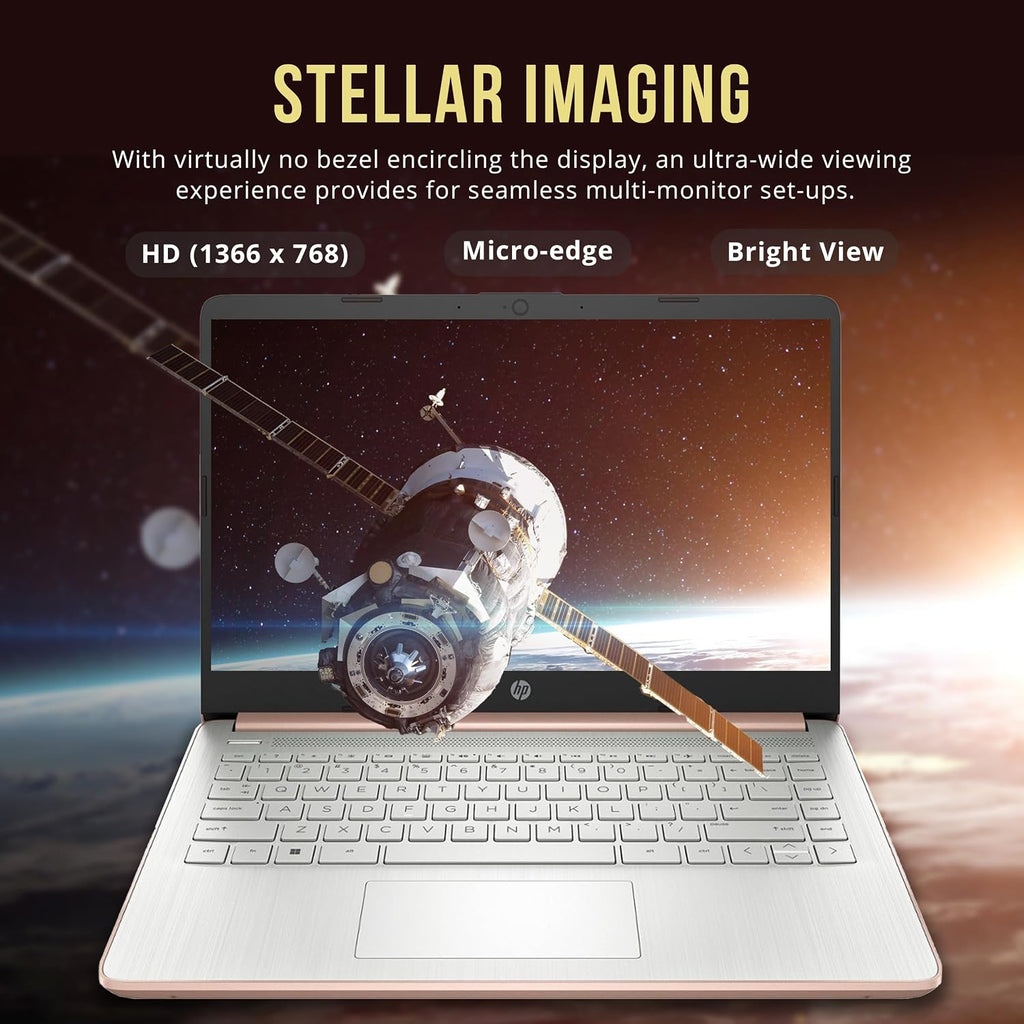 HP Stream 14' HD BrightView Laptop, Intel Celeron N4120, 16GB RAM, 288GB Storage (128GB eMMC + 160GB SSD Docking Station Set), Intel UHD Graphics, HD Webcam, Wi-Fi, 1 Year Office 365, Win 11 S, Gold