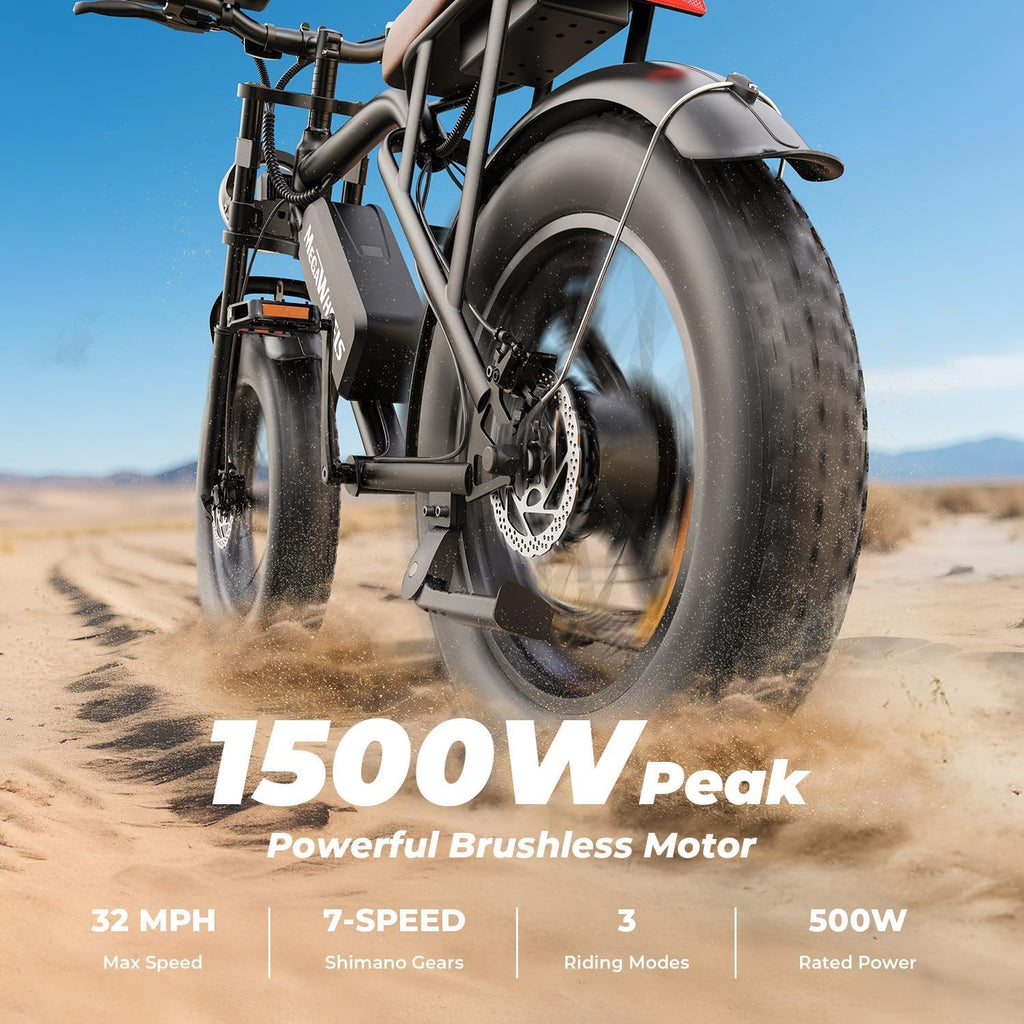 Ebikes for Adults | 1500W | 33MPH | 40/75 Miles | 48V 15.6AH Removable Battery | 7-Speed | 3 Modes | Full Suspension | Dual Disc Brake | 20'' All-Terrain Fat Tires | UL 2849 Certified Electric Bike