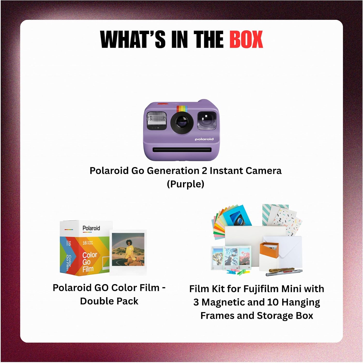 Polaroid Go Generation 2 Instant Camera with Self-Timer Double Exposure Modes (Purple) and Accessories Bundle (3 Items)