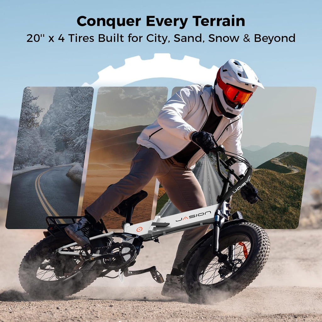 Jasion X Hunter/PRO Electric Bike for Adults,1800W/1400W Peak 20''Fat Tire Foldable Ebike,Folding E Bike Up to 80/70 Miles Range,720/624WH Removable Battery,30 MPH E Bike,Certified by UL2849
