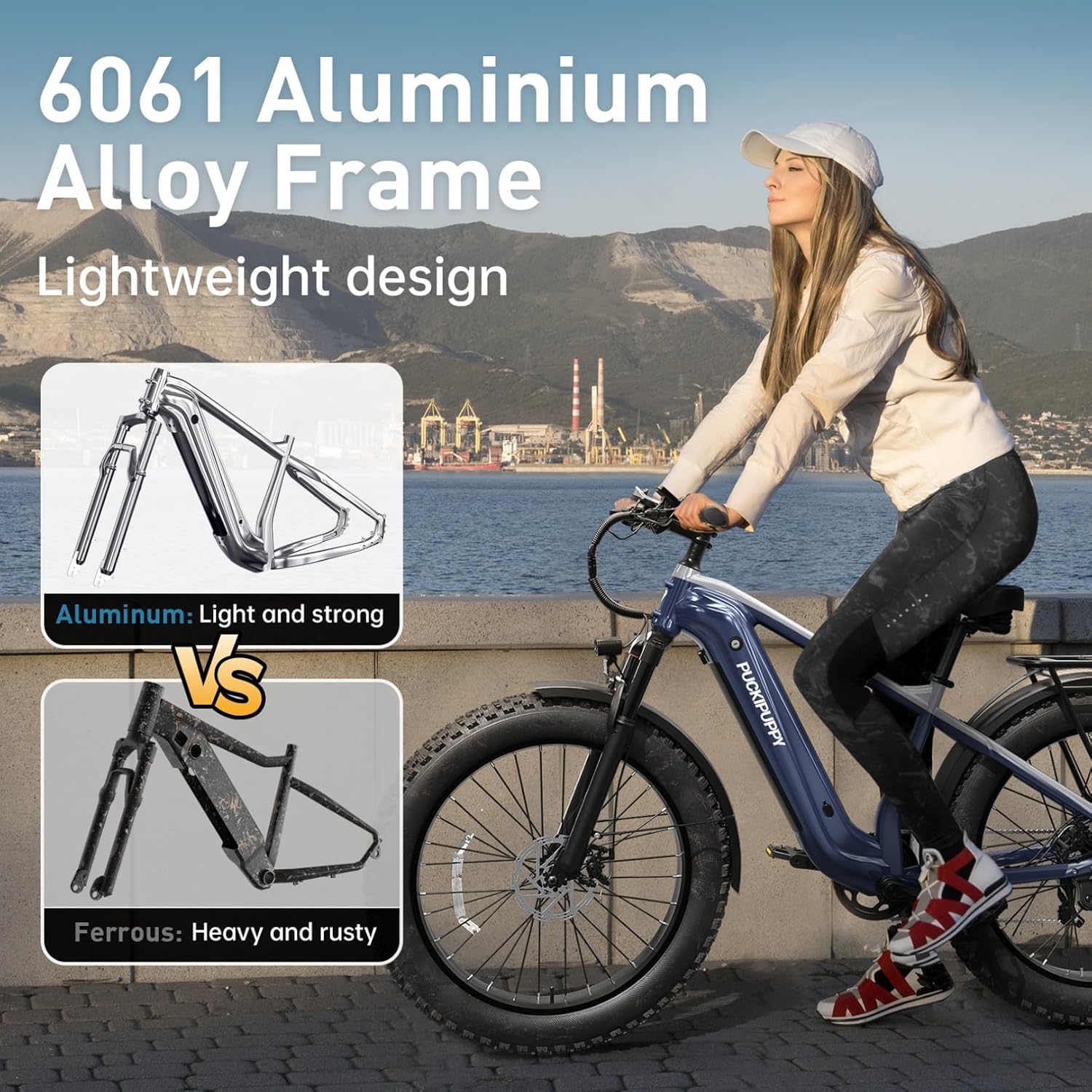 PUCKIPUPPY Electric Bike for Adults 960W, 26' Fat Tire 80Miles Range Electric Mountain Bike, 48V 15AH Removable Battery Ebike, 28MPH 7 Speed Aluminum Frame E Bike with Rear Storage Shelf
