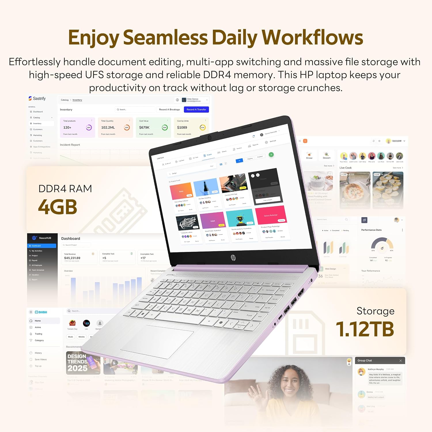 HP Flagship 14' HD Student&Business Laptop with AI Copilot, 13th Gen Intel 4-Core, 4GB RAM, 1.12TB Storage (128GB UFS + 1TB Docking Station), 1 Year Office 365, Wi-Fi 6, Win 11 S, Lavender Purple