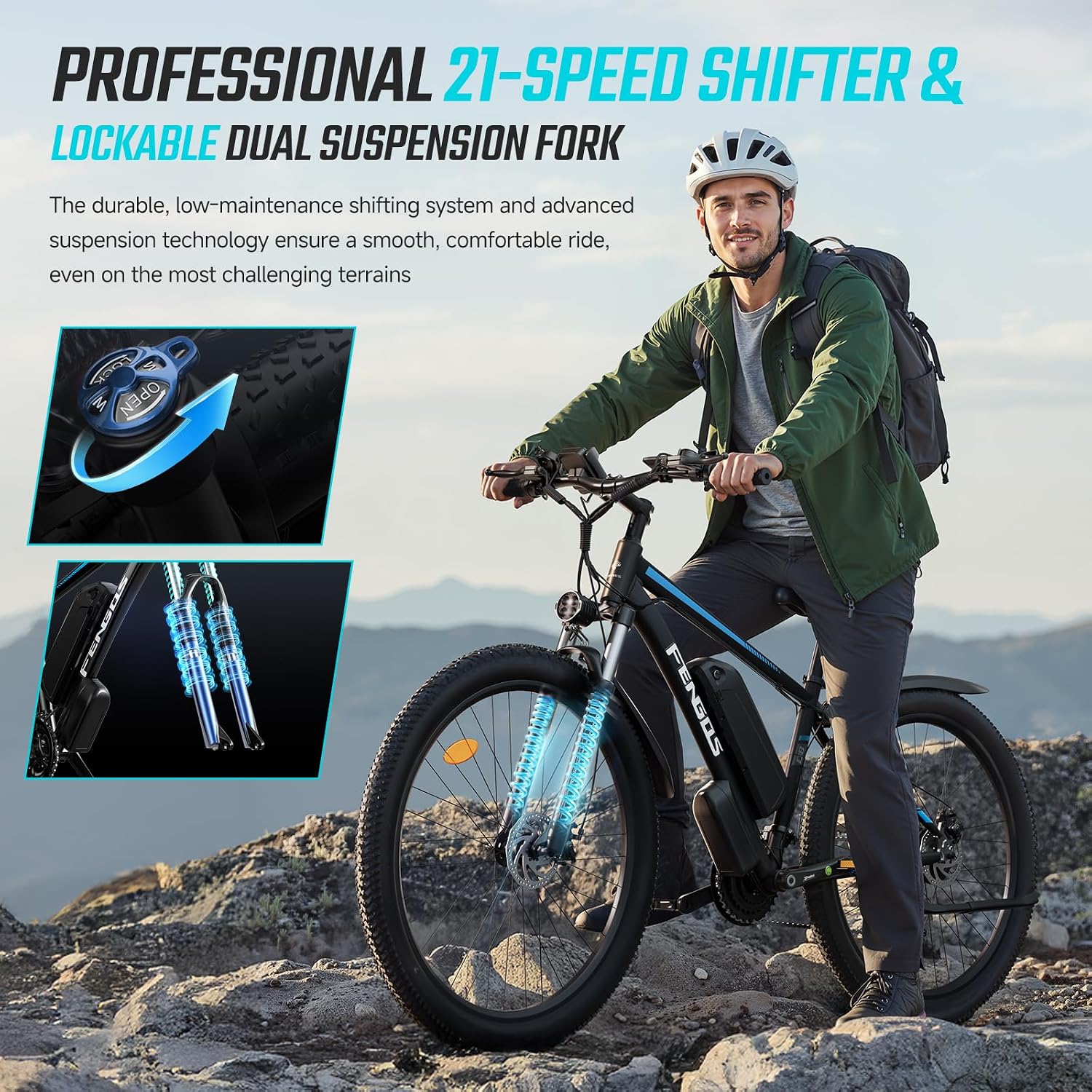 2000W Ebike for Adults, 80 Mile 32MPH Electric Mountain Bike, 48V 840WH Aluminum Electric Bicycle, 21-Speed Gears E Bike, Dual Disc Brakes with Brake Taillight, 27.5' Tire, Front Dual Suspension