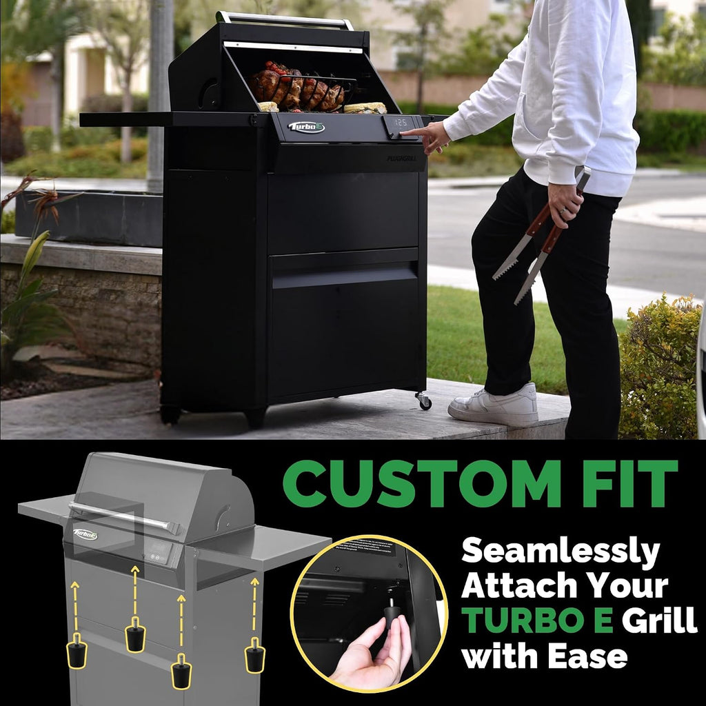 Turbo E Exclusive Grill Cart with Wheels - Spacious Side Shelves, Integrated Storage & Sleek Black Finish to Match Turbo E Outdoor Grills Seamlessly (Includes Weather-Resistant Grill Cover)