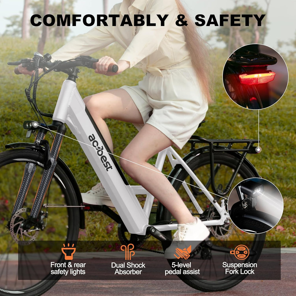 ACTBEST Core Electric Bike for Adults - 468Wh Removable Battery, 26 inch Step Thru Electric Bicycle, Peak 750W Brushless Motor Cityrun Ebike, with 7 Speed, Up to 50 Miles