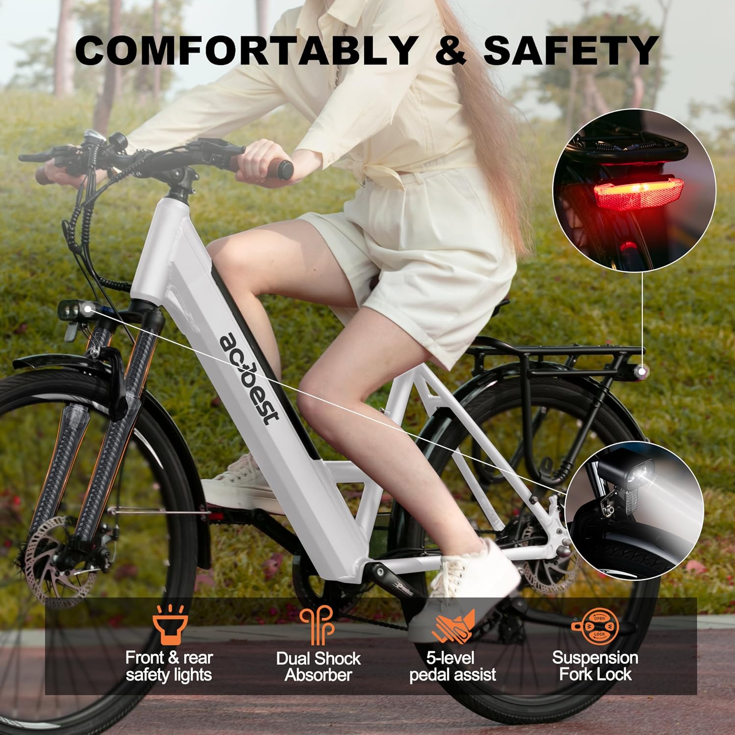 ACTBEST Core Electric Bike for Adults - 468Wh Removable Battery, 26 inch Step Thru Electric Bicycle, Peak 750W Brushless Motor Cityrun Ebike, with 7 Speed, Up to 50 Miles
