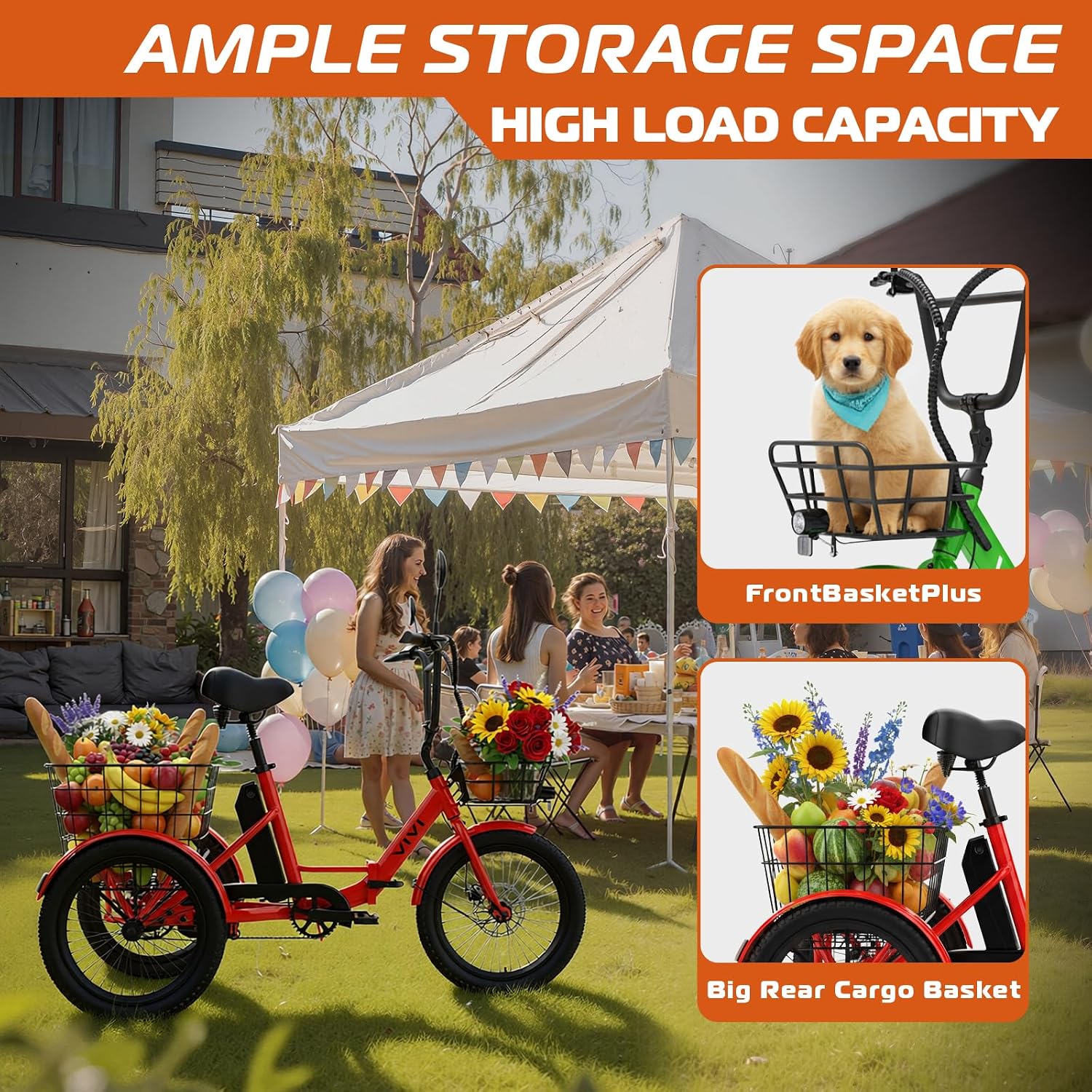 Vivi T01 20' x2.6 Fat Tire Electric Tricycle for Adults, 750W Peak 20'' Folding 3 Wheels Electric Bike, 95% Pre-Assembled, Speed Differential, 15.5MPH Eletric Trike with Bracket
