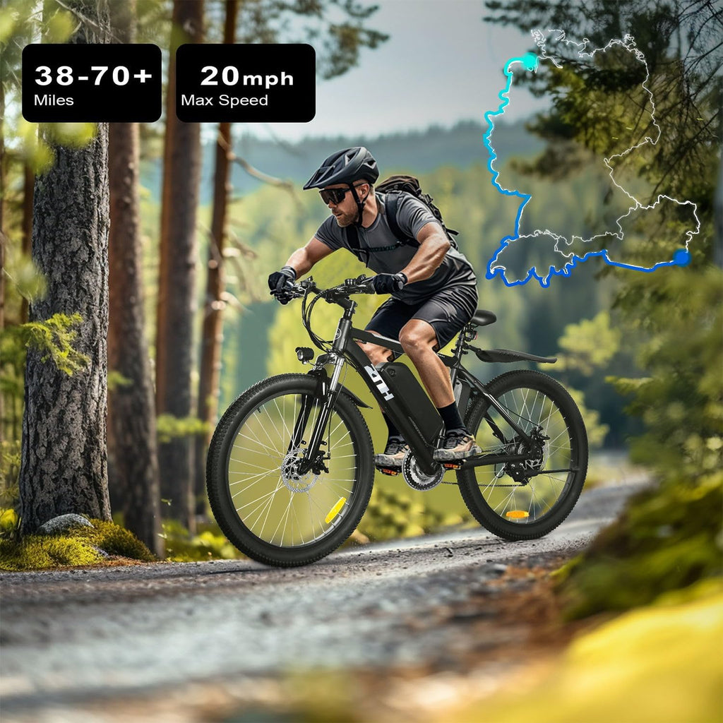 ZNH Electric Bike for Adults, 750W Peak Electric Mountain Bike with 48V 13Ah Removable Battery, 20MPH Brushless Motor Up to 50 Miles, Suspension Fork, 26'' Fat Tire Commuter Ebike, Black
