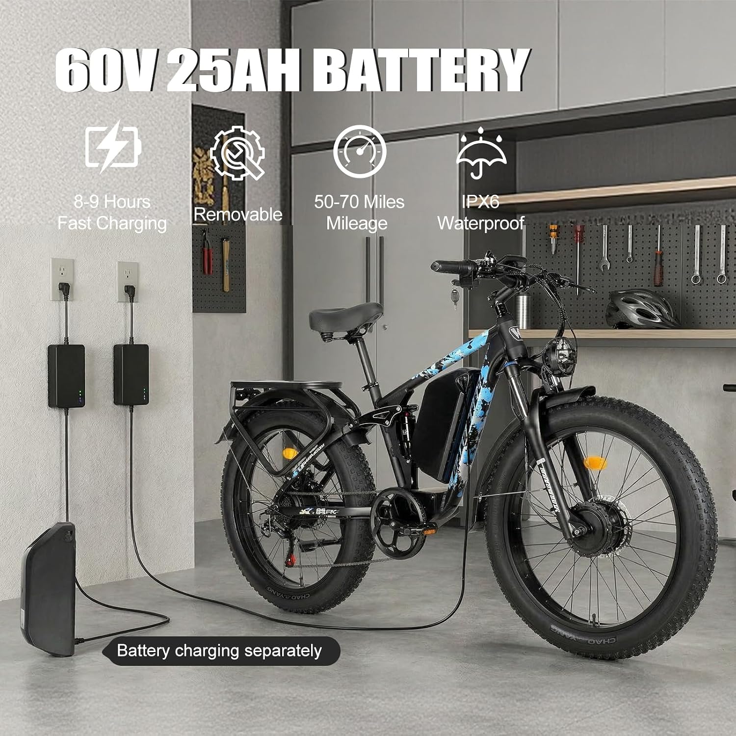 Peak 8000w Electric Bike for Adults, 60V Battery Ebike, Fat Tire & Long Range Electric Bicycles, 210Nm Mountain Bike Full Suspension, Hydraulic Brake Electric Bicycle
