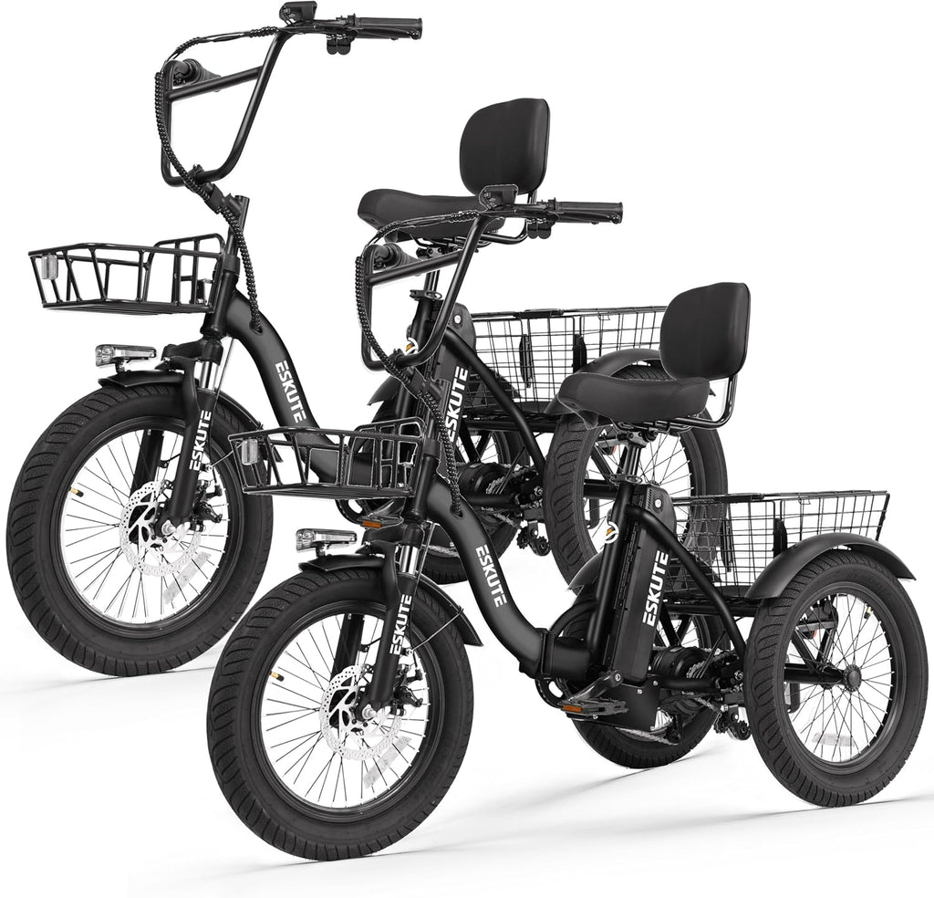 ESKUTE E Trike Electric Bike, Peak 1200W Brushless Motor Folding Trike 18X3.0 Fat Tire Ebike, 624Wh Removable Battery, Step-Thru 3 Wheel Electric Bicycle, Up to 55 Miles, 18MPH+ Tricycle for Adults