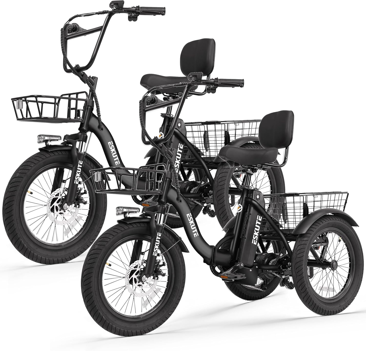 ESKUTE E Trike Electric Bike, Peak 1200W Brushless Motor Folding Trike 18X3.0 Fat Tire Ebike, 624Wh Removable Battery, Step-Thru 3 Wheel Electric Bicycle, Up to 55 Miles, 18MPH+ Tricycle for Adults