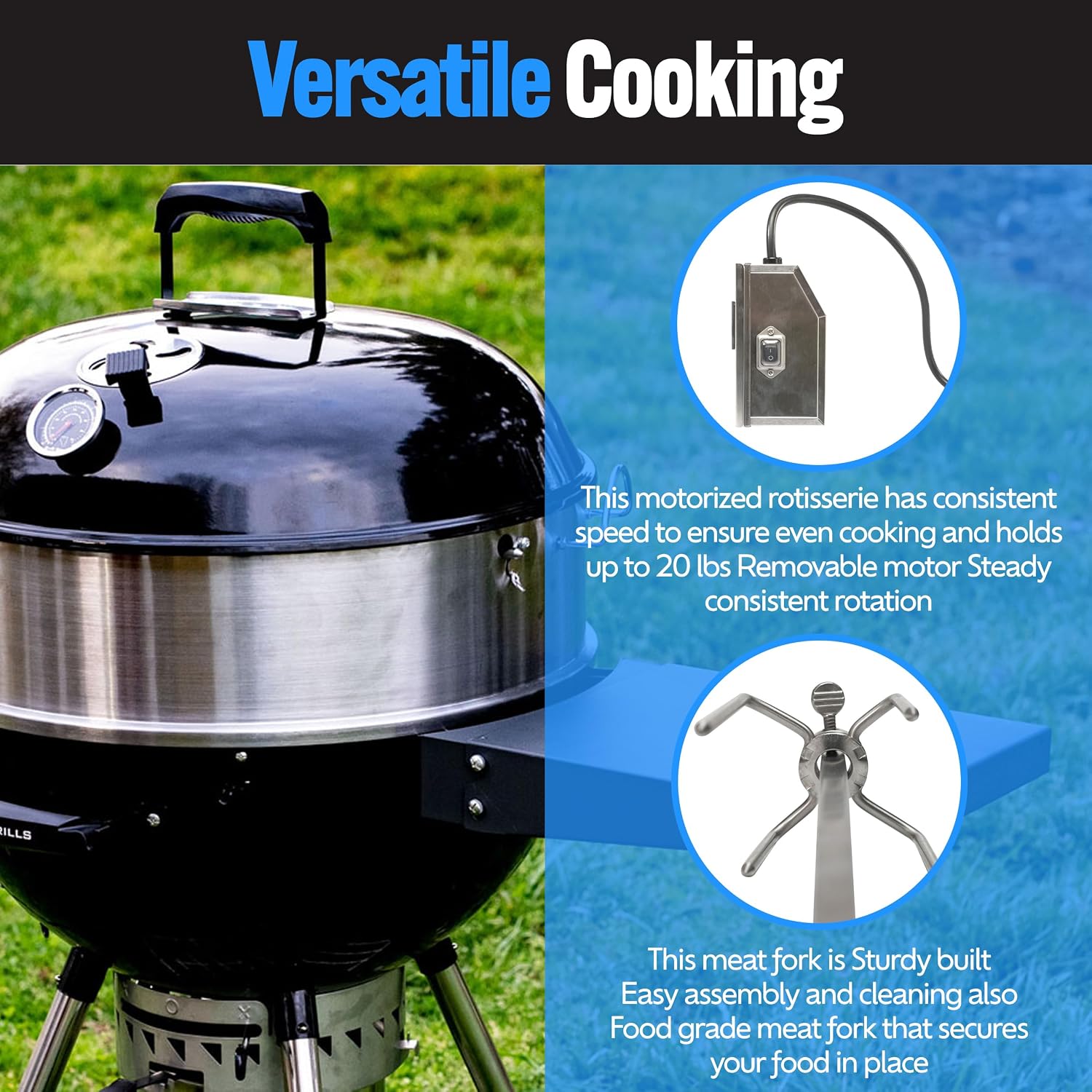 Slow 'N Sear® Rotisserie Kit for 22' SnS Grills Kettle Grills, Stainless Steel Accessory Perfect for Even Cooking and Grilling