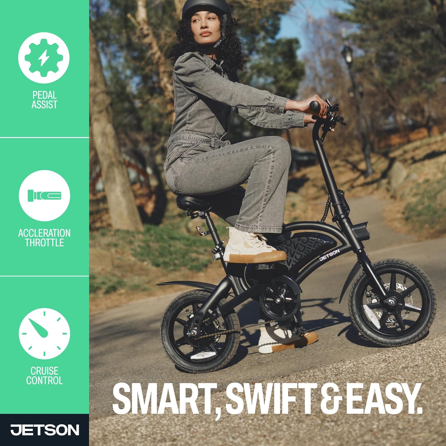 Jetson Bolt Electric Bike, Foot Pegs, Easy-Folding, Built-in Carrying Handle, Twist Throttle, Cruise Control, Up to 15.5 MPH, Range Up to 15 Miles, Ages 13+