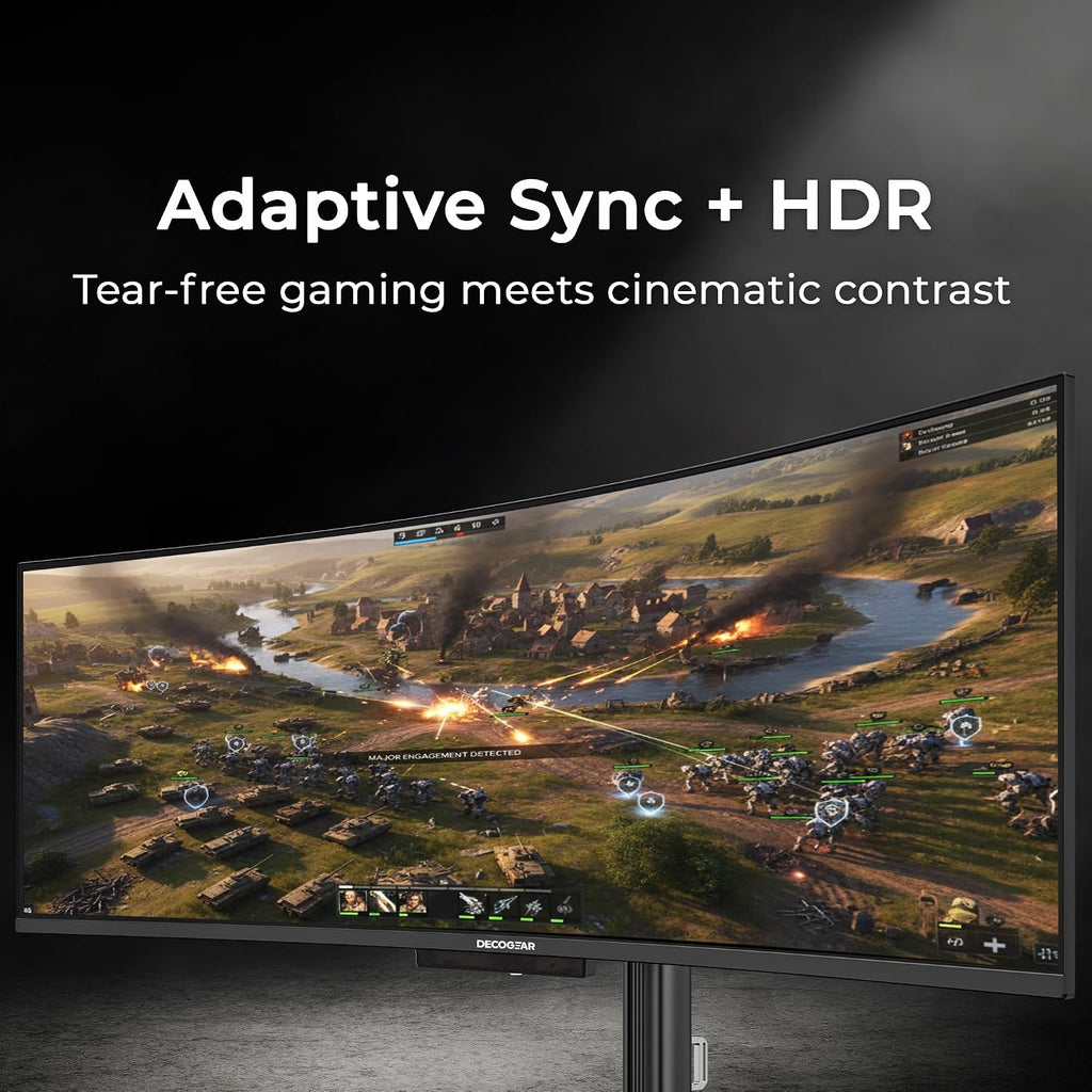 Deco Gear 49' QD-OLED 240Hz Curved Ultrawide Gaming Monitor - 5120×1440 DQHD, 32:9 Dual-QHD Display, 0.03 ms Response, HDR400 True Black, 90W USB-C, KVM, Adaptive Sync, RGB Lighting