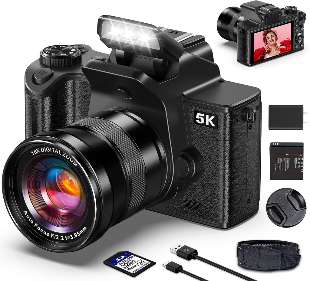 True 5K Digital Camera - 80MP Cameras for Photography - WiFi Vlogging Camera for YouTube with 4.0' Touch Screen, 18X Zoom - UHD Autofocus One-Touch Macro Video Camara Gifts for Beginner Photographer