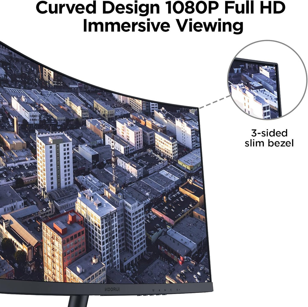 KOORUI 27 Inch Curved Monitor FHD 1080P 75Hz Computer Monitors, 1500R PC Screen with HDMI VGA, TÜV Rheinland Certified, Tilt Adjustable,1500R, Eye Care, Black, 27N5CA