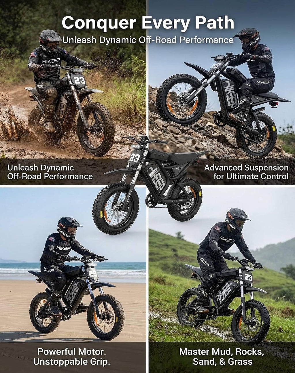 HiKeep Electric Dirt Bike for Adults - Peak 1500W/3000W Electric Bikes, 28-35MPH, 48V/52V 15.6Ah/25Ah/40Ah, 70-120 Mile(PAS Mode), 16/20 Inch All-Terrain Fat Tire Electric Motorcycle