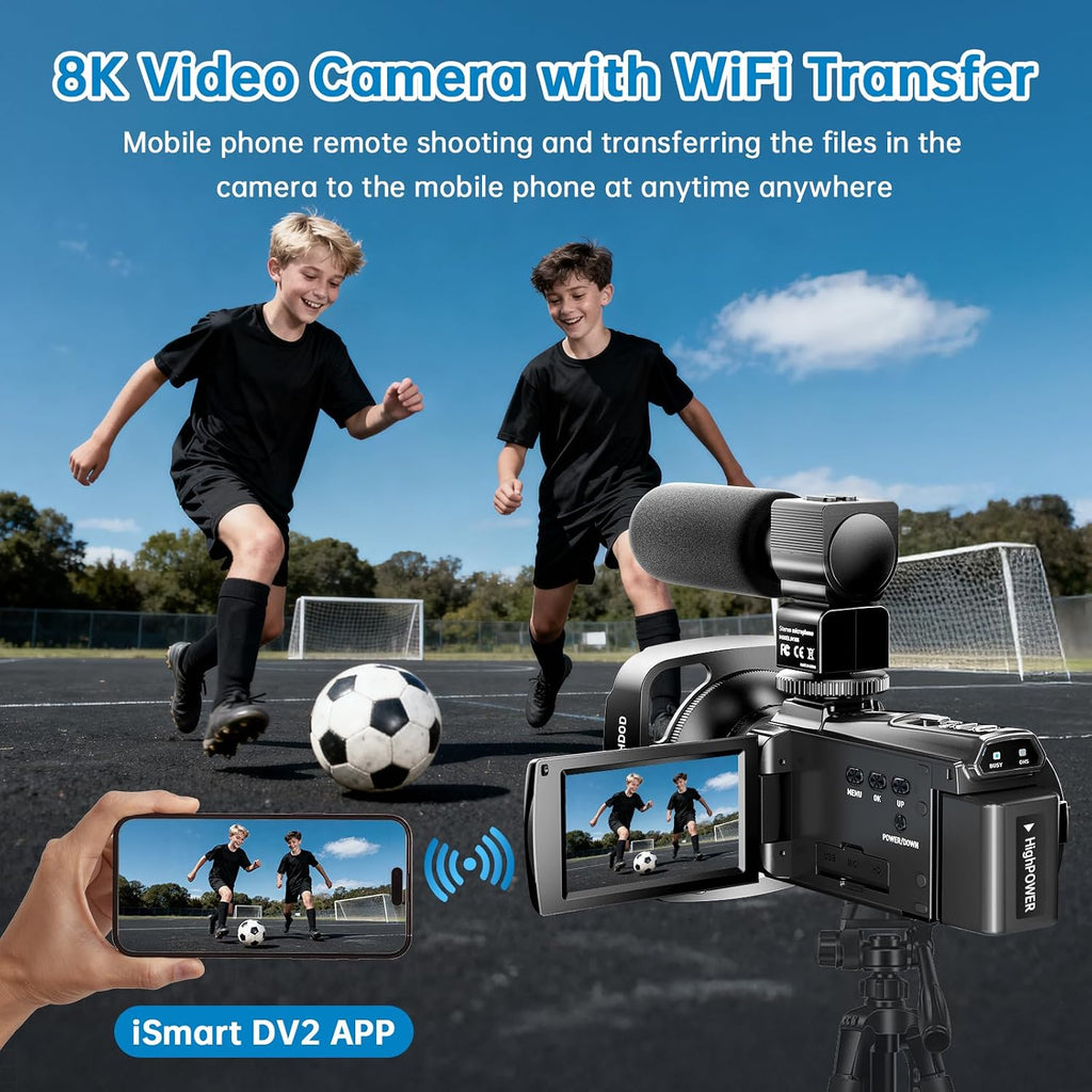 8K Video Camera Camcorder 2025 Latest 88MP Ultra HD Video Cameras Wifi Vlogging Camera for YouTube 18X Digital Video Cameras with 32G Card Microphone 6-Axis Anti-Shake IR Night Vision Video Recorder