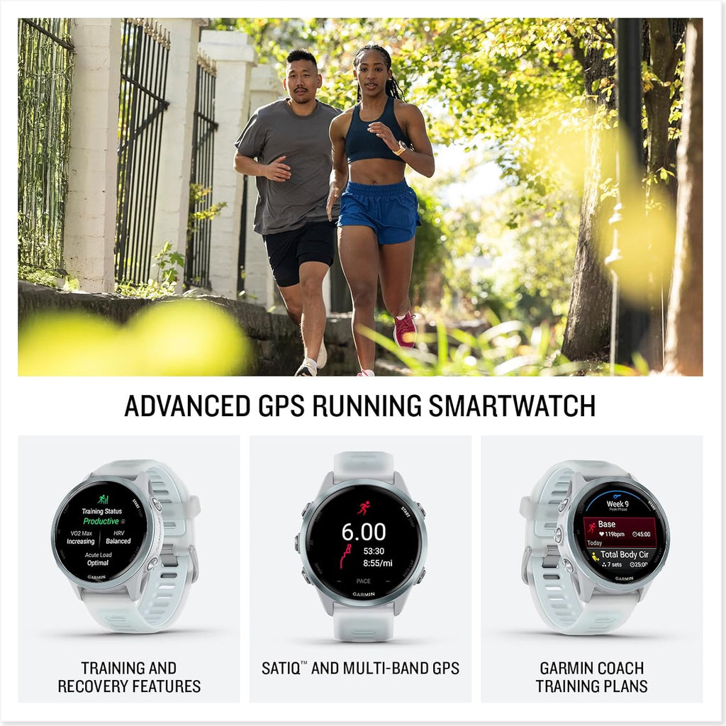 Garmin® Forerunner® 570, 42mm, Advanced GPS Running and Triathlon Smartwatch, AMOLED Display, Training and Recovery Features, Cloud Blue Aluminum with Translucent Whitestone/Band