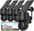2K Solar Security Cameras Wireless Outdoor, 360°PTZ Battery Powered Cameras for Home Security, 2.4G WiFi Outdoor Camera with Color Night Vision, IP66 Waterproof, Motion Sensor Alarm, Black-4P