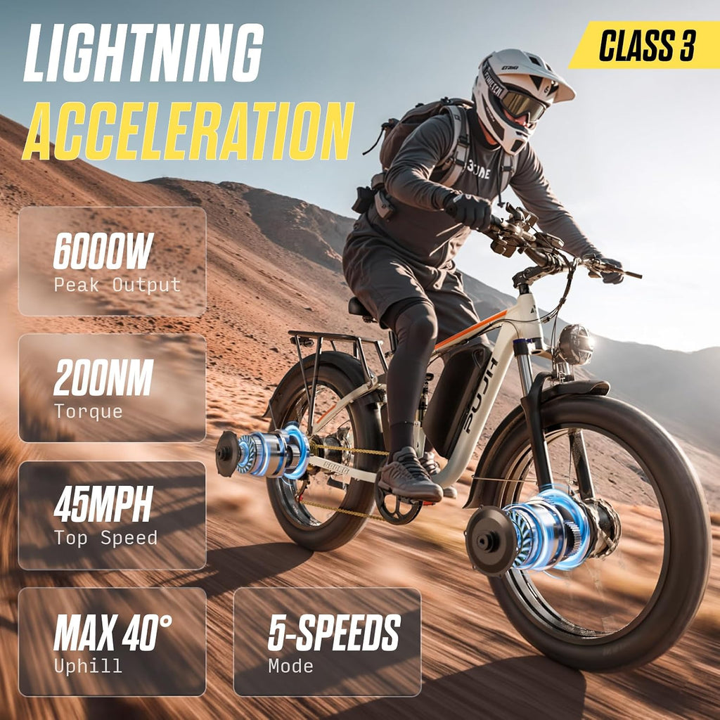 Peak 6000W Dual Motor Electric Bike,60V 1200Wh Removable Battery & 110Nm Torque,Fast Ebike for Adults,Max 45MPH & 100-Mile Range,24' Fat Tire Electric Bicycle for Snow Commuter Riding E-Bikes