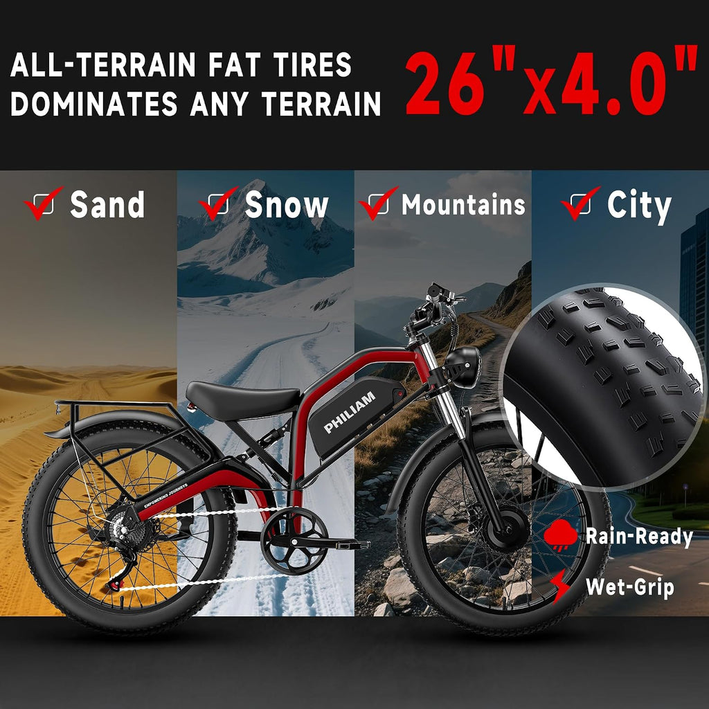 Electric Bike for Adults,5000W/3000W Peak Dual Motor ebike 35MPH E Bikes for Men Women,52V 32/23AH Battery, 80/100 Miles Range Ebike,26'Fat Tire Full Suspension E-Bike