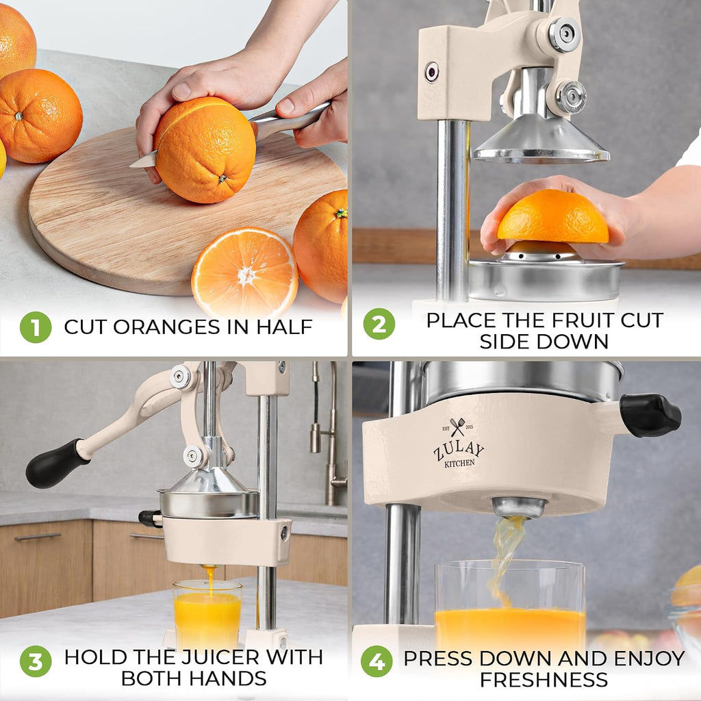 Zulay Kitchen Cast Iron Juicer - Heavy Duty Manual Juicer with Detachable Strainers for Easy Cleaning, Orange Juice Press for Citrus Fruits, Perfect for Bartenders, Juice Lovers & Health Enthusiasts