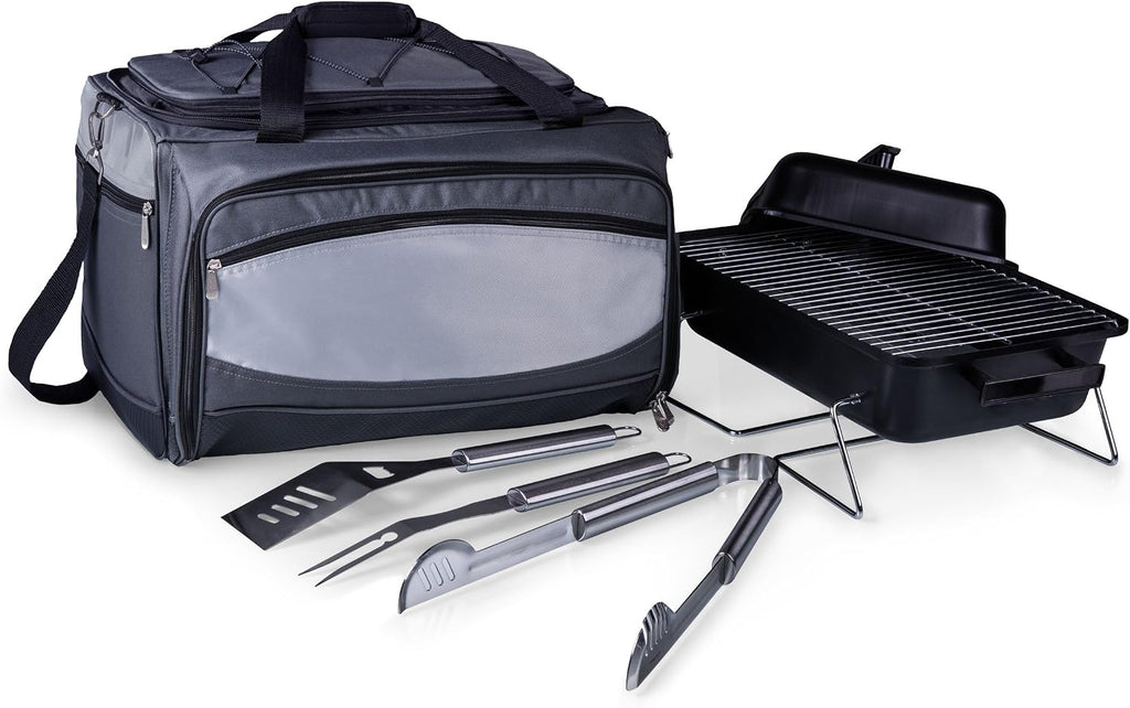 ONIVA - a Picnic Time brand Buccaneer Portable Charcoal Grill & Cooler Tote, (Black with Gray Accents)