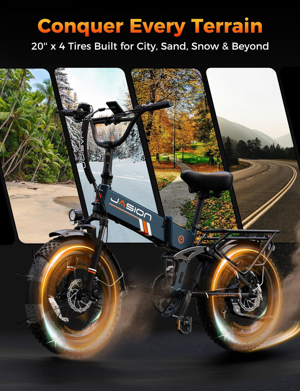 Jasion X Hunter PRO Electric Bike for Adults,1800W Peak 20''Fat Tire Foldable E Bikes,Folding Ebike Up to 80 Miles Range 30 MPH,720 WH Removable Battery,Certified by UL2849，X Hunter Upgrade