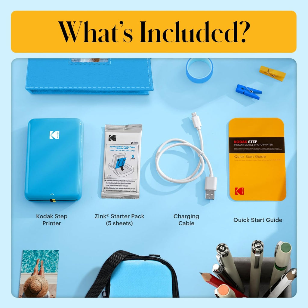 Kodak Step Instant Color Photo Printer with Bluetooth/NFC, ZINK Technology & Kodak App for iOS & Android (Blue) Starter Bundle