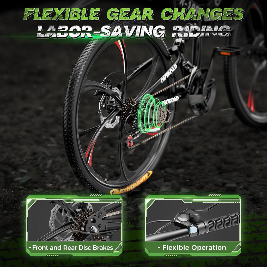 26 Inch Adult Folding Bikes/Mountain Bikes, 21 Speeds Mountain Bicycles with Full Suspension, Dual Disc Brake, High Carbon Steel Frame, Foldable Bike for Men/Women/Teen, HM-Black