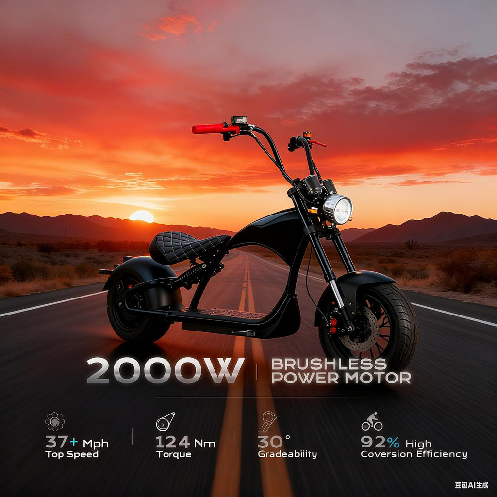 eAhora M1P Electric Motorcycle for Adults, 2000W Motor 37mph, 40+ Miles Range with 60V 30Ah Battery, Full Suspension, Hydraulic Brakes,Street Legal Electric Motorcycle for Commuting