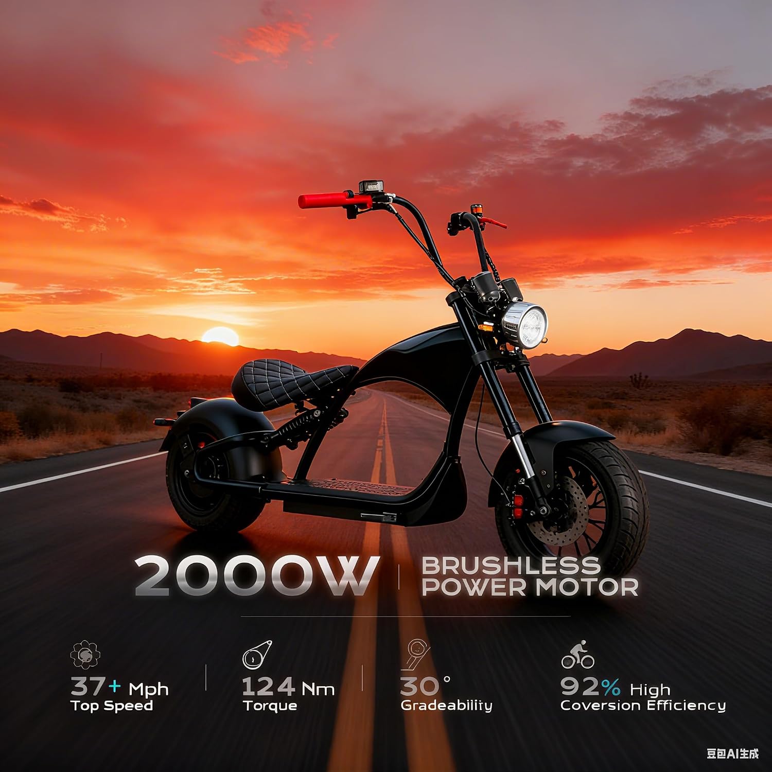 eAhora M1P Electric Motorcycle for Adults, 2000W Motor 37mph, 40+ Miles Range with 60V 30Ah Battery, Full Suspension, Hydraulic Brakes,Street Legal Electric Motorcycle for Commuting