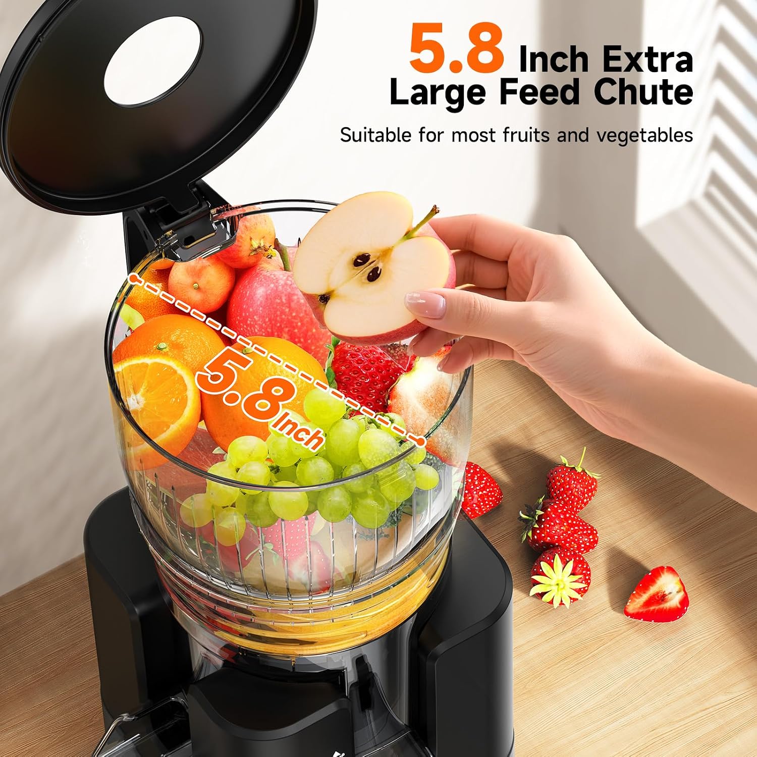 400W Cold Press Juicer, 5.8' Wide Feed Chute Slow Masticating Juicer Machines for Whole Fruits & Vegetables | High Juice Yield, Easy to Clean | Valentine's Day Gift Ideas for Women (Gray)
