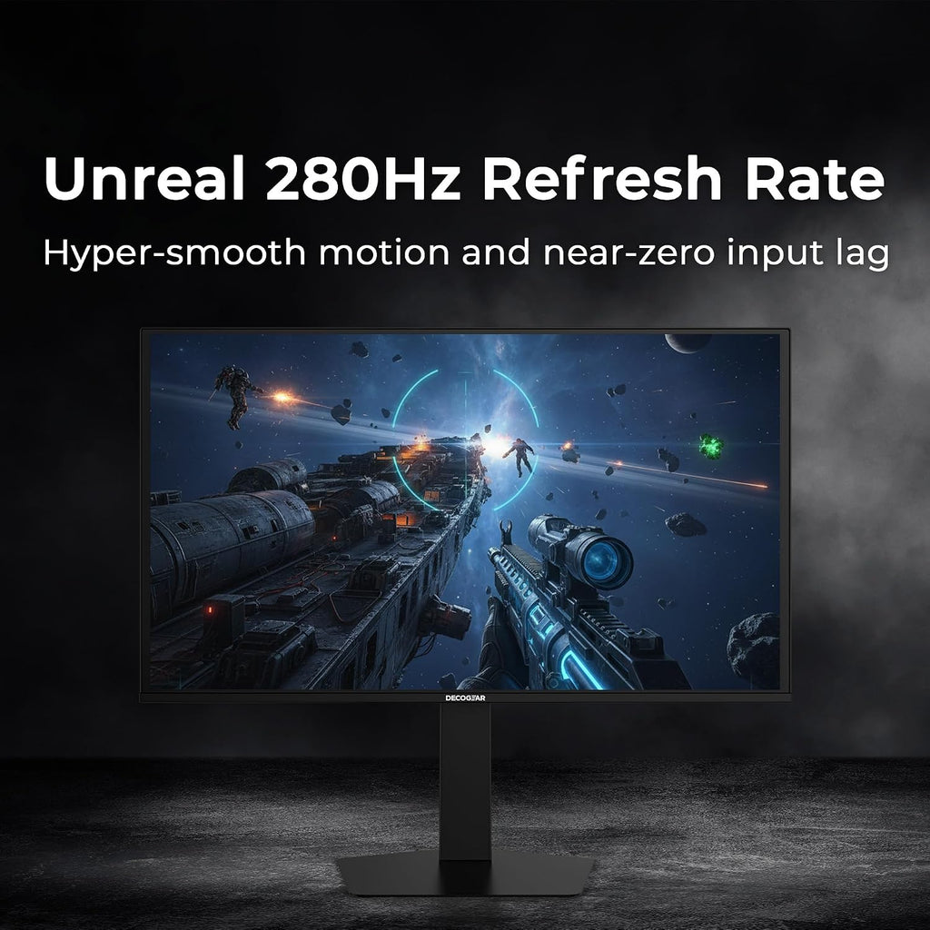 Deco Gear 27 QHD OLED Gaming Monitor | 280Hz 0.03ms Response, HDR400, Adaptive Sync, 99% sRGB, 1.5M:1 Contrast, Borderless Design, Height Adjustable Stand, HDMI 2.1, DisplayPort 1.4