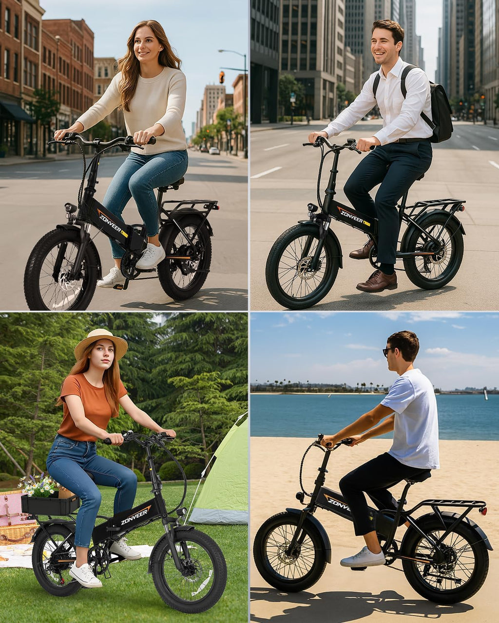 Folding Electric Bike, 48V 10.4AH Large Removable Battery E Bike, 28 MPH, 50 Miles Max Range, 20' Fat Tire Electric Bike for Adults, Adult Electric Bicycles for Commute