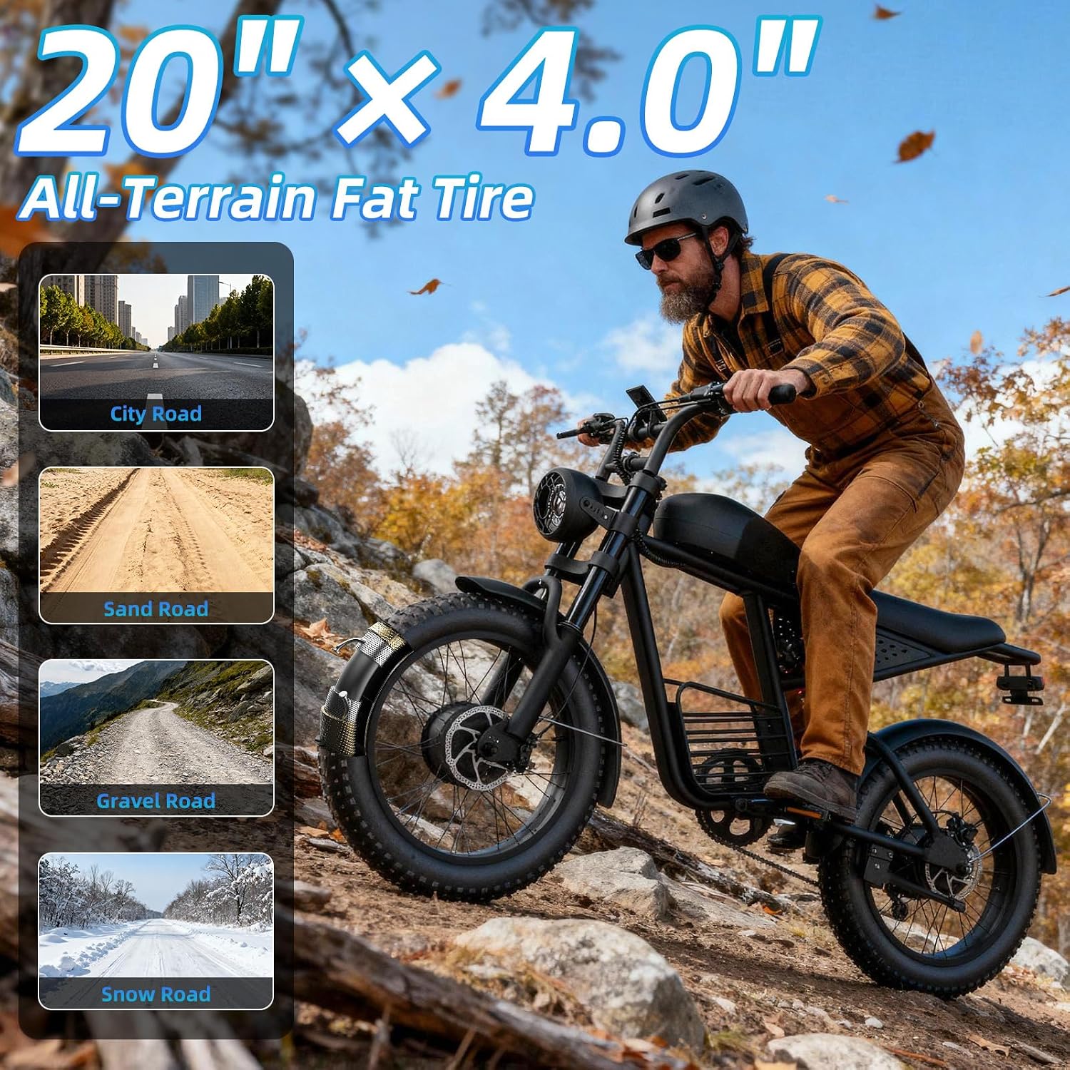 20' Electric Bike for Adults with 1000W/1600W/3000W Peak Dual Motor,Max Speed 33-37MPH,Up to 60Miles,Moped ebikes with 20/35Ah Battery,Shipped from USA Warehouse