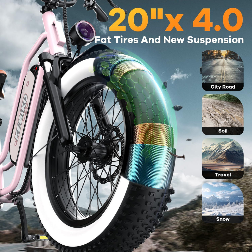 1500W Electric Bike for Adults,48V 20/25/60Ah Removable Battery Max Range 80Miles Electric Bicycle,20''×4' Fat Tire Ebike,Adult Electric Bicycles for Commute Beach Snow,E-Bike UL Certified