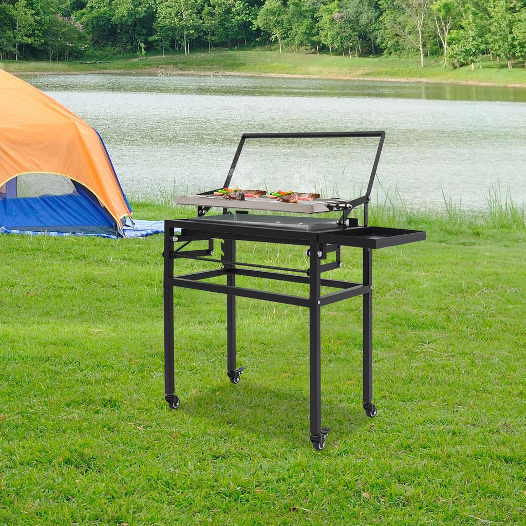 Charcoal Flip Grill, Vertical Rotating BBQ with Adjustable Height, Wheels, Tabletop Option, 8-Person Portable Outdoor Freestanding Grill for Patio, Camping, Picnics, Family Gatherings