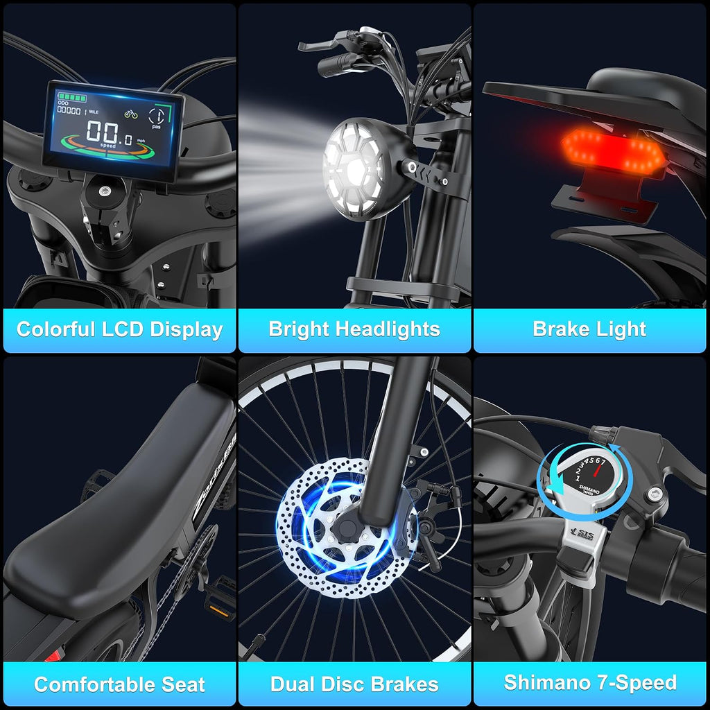 Electric Bike for Adults,48V 20AH - Peak Power 1500/3000W Brushless Motor Electric Bicycle - Max Speed 31-35MPH - Max 80 Miles Range - 20' x 4.0' Fat Tire Dirt E-Bike,7-Speed - UL 2849