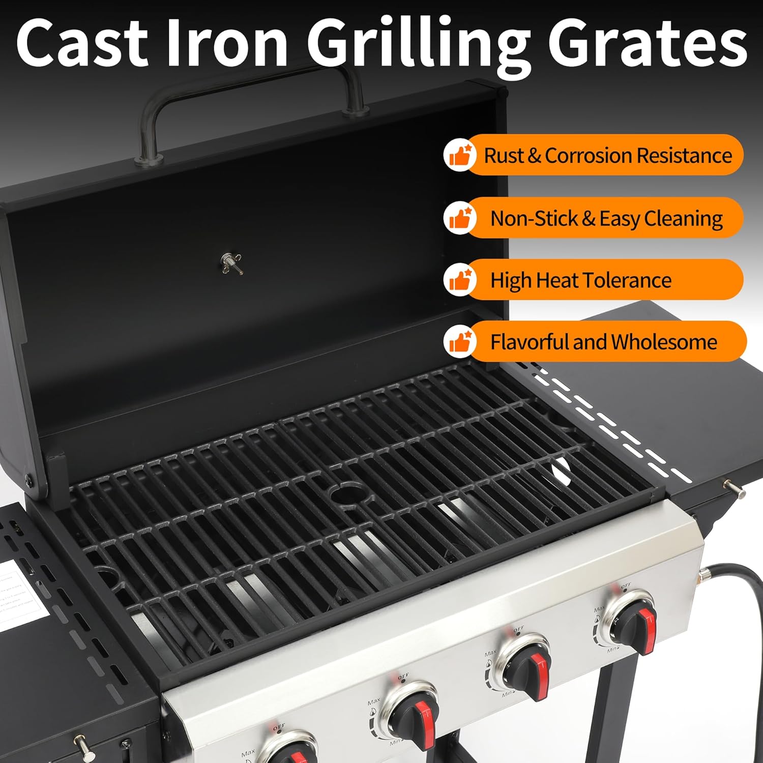 4-Burner Propane Gas Grill with Cast Iron Grate - 40000 BTU Output & Easy-Clean Grease Management for Perfect BBQs (4-Burner)