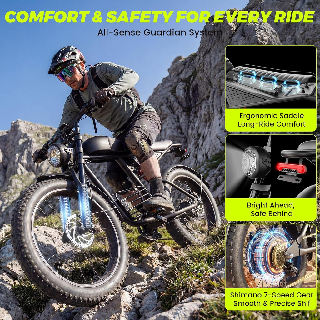Electric Bike for Adults, 1000W/1500W/3000W Dirt Bike, 30/34/37MPH, 48V 15 Ah/20Ah/35Ah e Bike, 40/47/100 Miles Electric Motorcycle, 20' Fat Tire Off-Road Bike, All Terrain Electric Bike